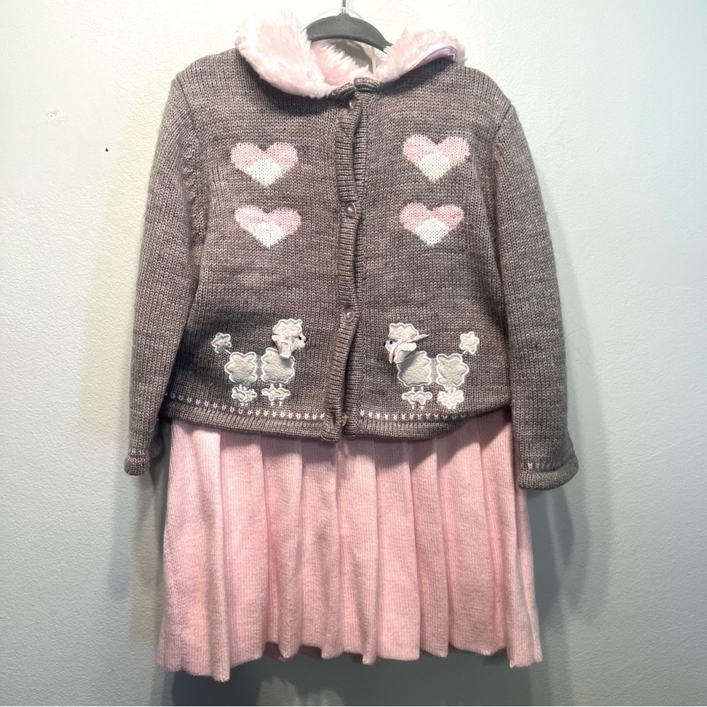 B.T. Kids Girls 2 PC Skirt & Sweater Winter Poodle Cardigan Set Sz 24 Months